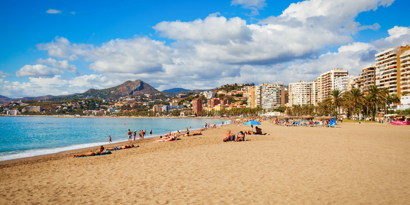 The urban seafront of Málaga with La Malagueta beach and the promenade